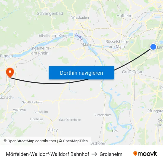 Mörfelden-Walldorf-Walldorf Bahnhof to Grolsheim map