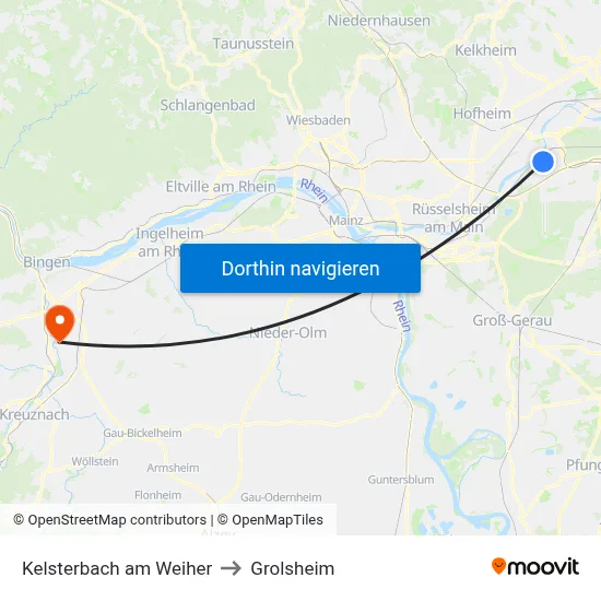 Kelsterbach am Weiher to Grolsheim map