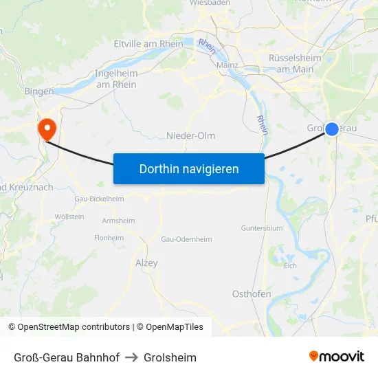 Groß-Gerau Bahnhof to Grolsheim map