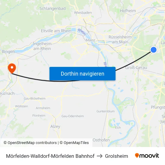 Mörfelden-Walldorf-Mörfelden Bahnhof to Grolsheim map