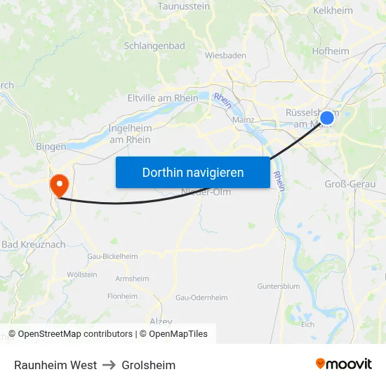 Raunheim West to Grolsheim map