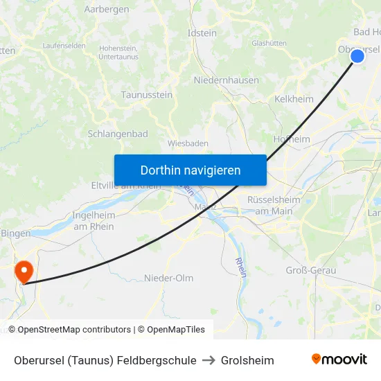 Oberursel (Taunus) Feldbergschule to Grolsheim map