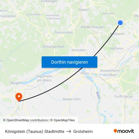 Königstein (Taunus) Stadtmitte to Grolsheim map