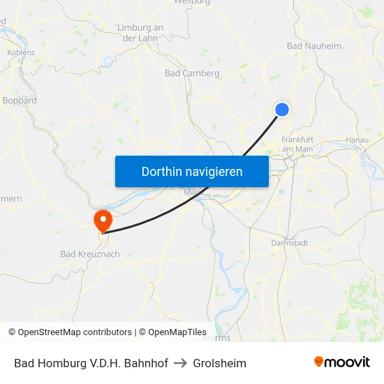 Bad Homburg V.D.H. Bahnhof to Grolsheim map