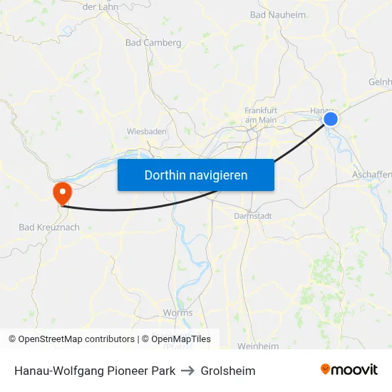 Hanau-Wolfgang Pioneer Park to Grolsheim map