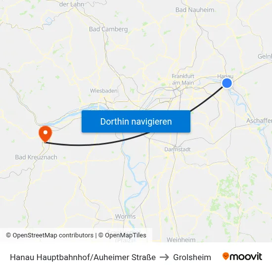 Hanau Hauptbahnhof/Auheimer Straße to Grolsheim map