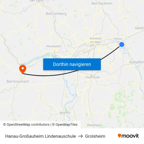Hanau-Großauheim Lindenauschule to Grolsheim map