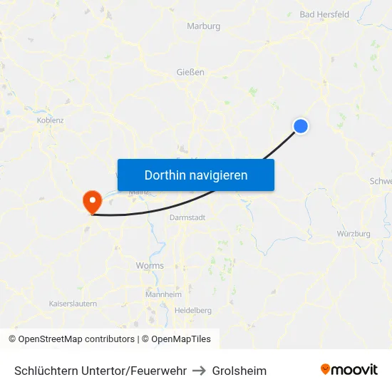 Schlüchtern Untertor/Feuerwehr to Grolsheim map