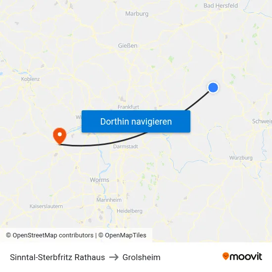 Sinntal-Sterbfritz Rathaus to Grolsheim map