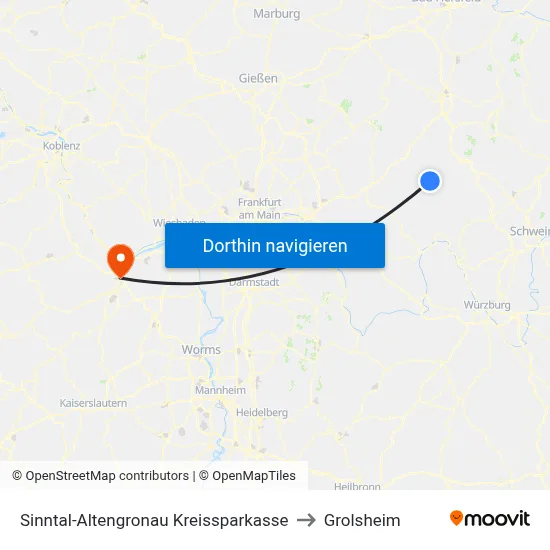 Sinntal-Altengronau Kreissparkasse to Grolsheim map