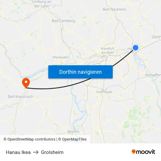 Hanau Ikea to Grolsheim map