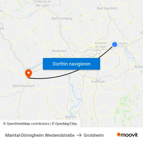 Maintal-Dörnigheim Westendstraße to Grolsheim map
