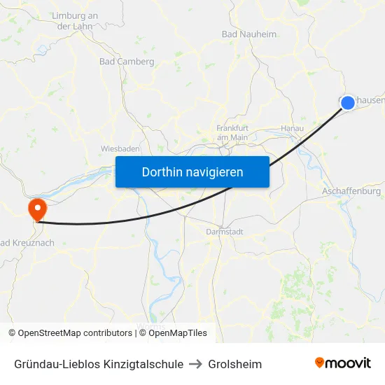 Gründau-Lieblos Kinzigtalschule to Grolsheim map