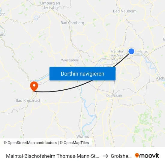 Maintal-Bischofsheim Thomas-Mann-Straße to Grolsheim map