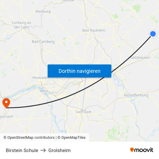 Birstein Schule to Grolsheim map