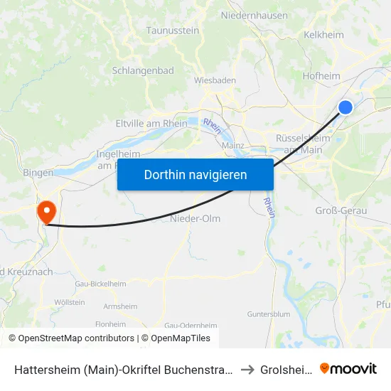Hattersheim (Main)-Okriftel Buchenstraße to Grolsheim map