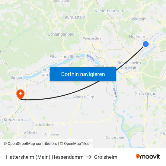 Hattersheim (Main) Hessendamm to Grolsheim map