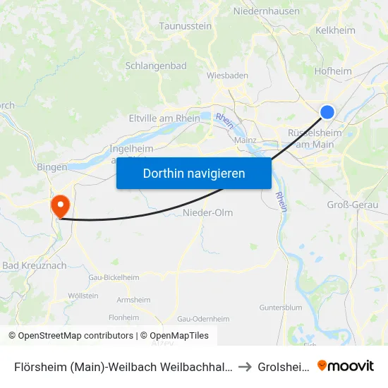 Flörsheim (Main)-Weilbach Weilbachhalle to Grolsheim map