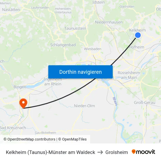 Kelkheim (Taunus)-Münster am Waldeck to Grolsheim map