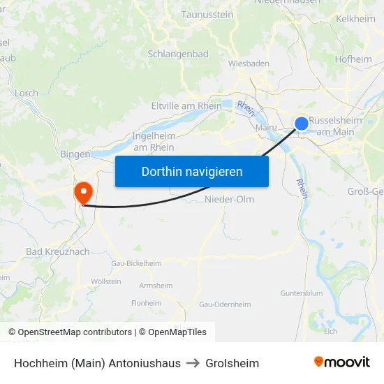 Hochheim (Main) Antoniushaus to Grolsheim map