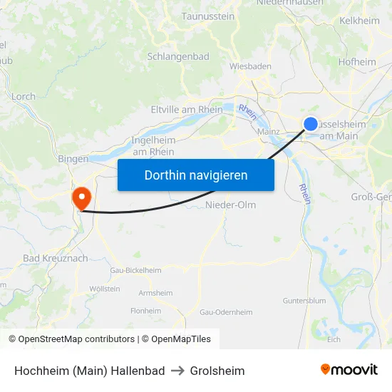 Hochheim (Main) Hallenbad to Grolsheim map