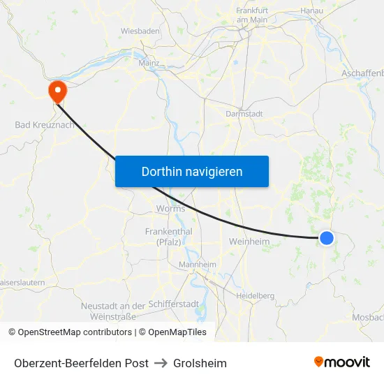Oberzent-Beerfelden Post to Grolsheim map
