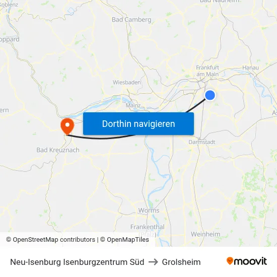 Neu-Isenburg Isenburgzentrum Süd to Grolsheim map