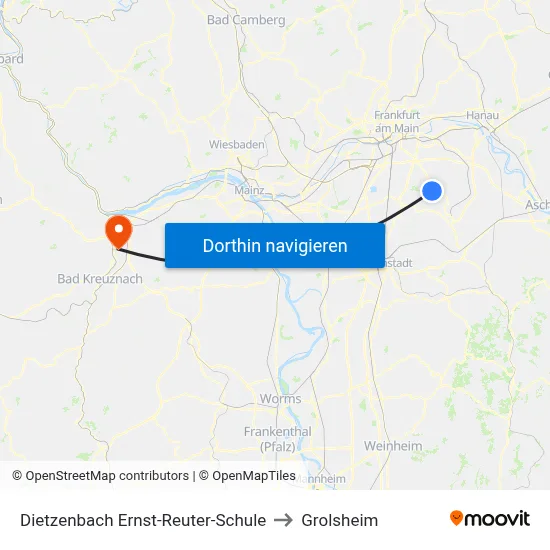 Dietzenbach Ernst-Reuter-Schule to Grolsheim map