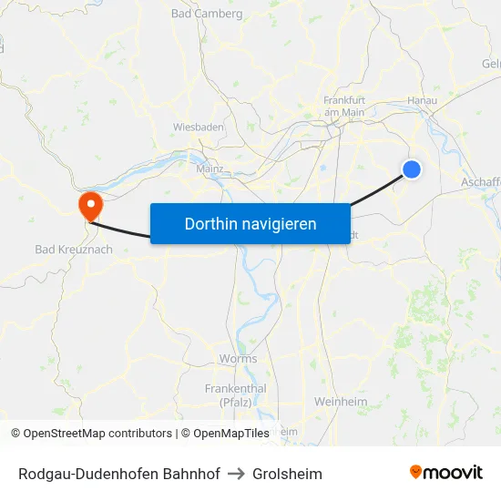 Rodgau-Dudenhofen Bahnhof to Grolsheim map