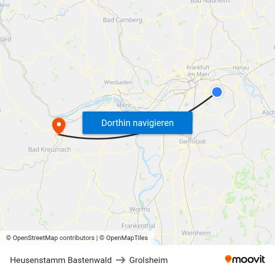 Heusenstamm Bastenwald to Grolsheim map