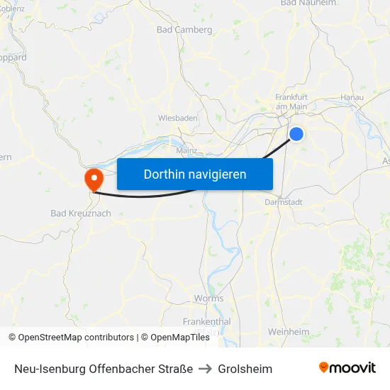 Neu-Isenburg Offenbacher Straße to Grolsheim map