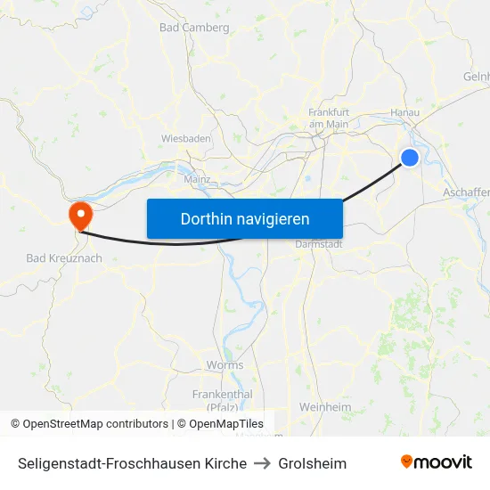 Seligenstadt-Froschhausen Kirche to Grolsheim map