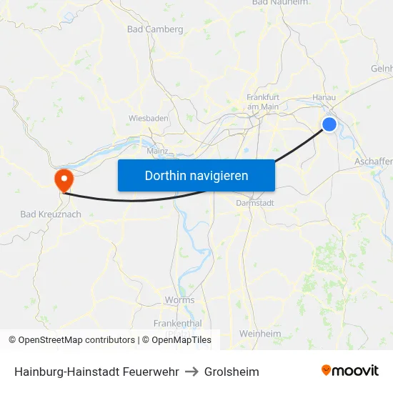 Hainburg-Hainstadt Feuerwehr to Grolsheim map