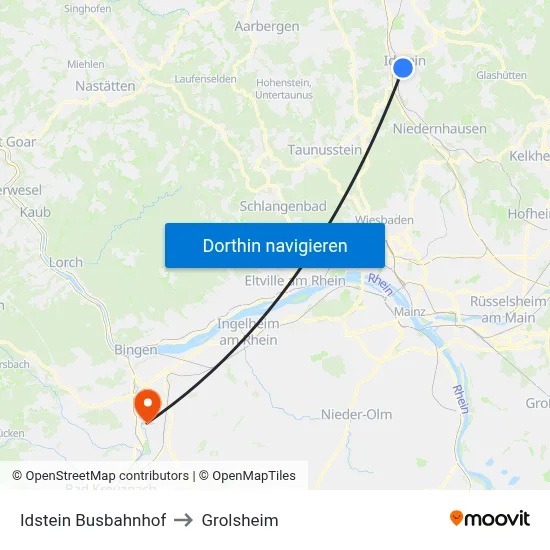 Idstein Busbahnhof to Grolsheim map