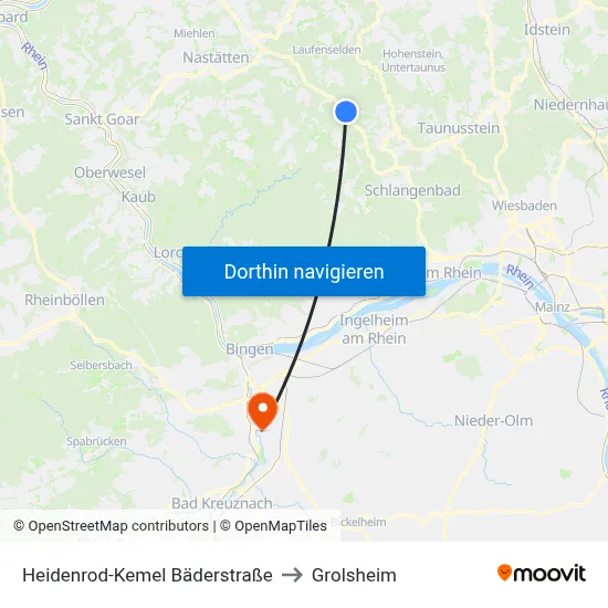 Heidenrod-Kemel Bäderstraße to Grolsheim map