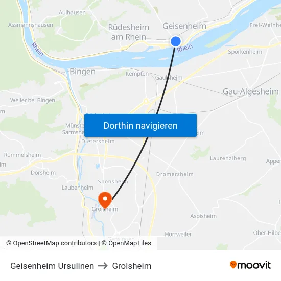 Geisenheim Ursulinen to Grolsheim map