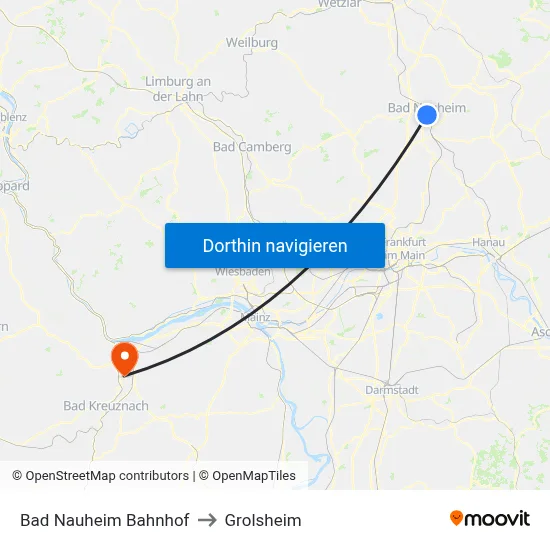 Bad Nauheim Bahnhof to Grolsheim map