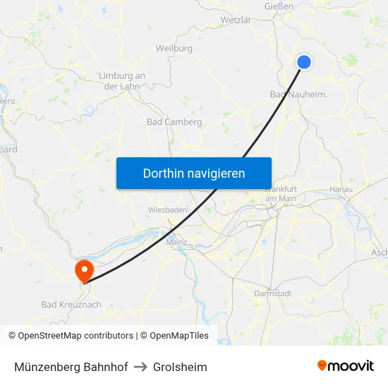 Münzenberg Bahnhof to Grolsheim map