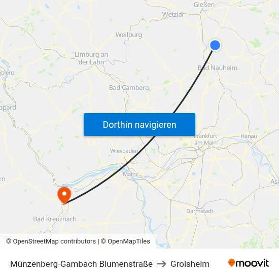 Münzenberg-Gambach Blumenstraße to Grolsheim map