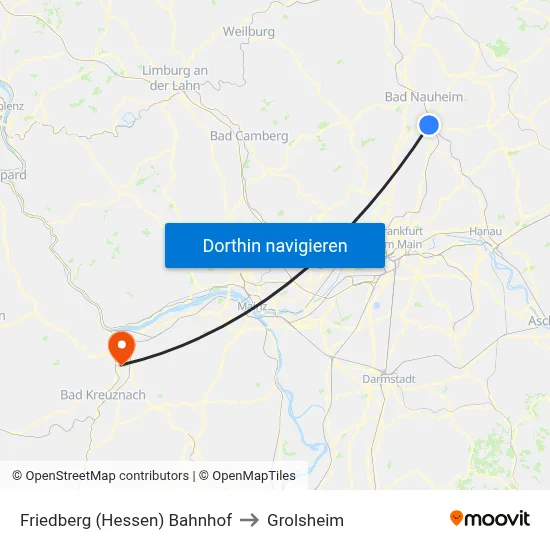 Friedberg (Hessen) Bahnhof to Grolsheim map