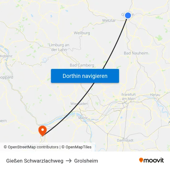 Gießen Schwarzlachweg to Grolsheim map