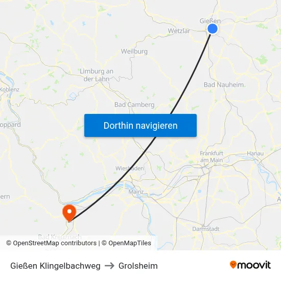 Gießen Klingelbachweg to Grolsheim map