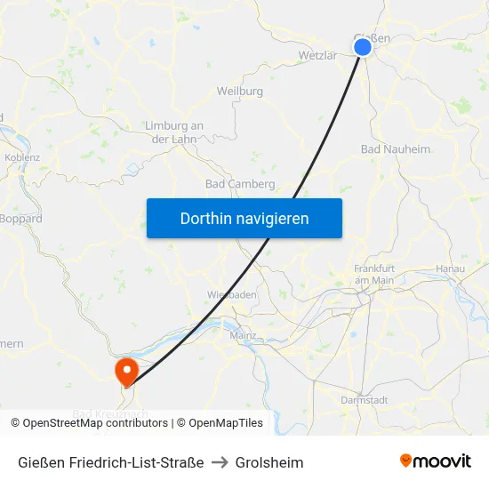 Gießen Friedrich-List-Straße to Grolsheim map