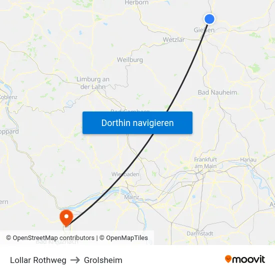 Lollar Rothweg to Grolsheim map