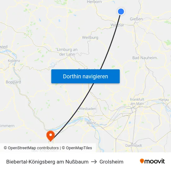Biebertal-Königsberg am Nußbaum to Grolsheim map