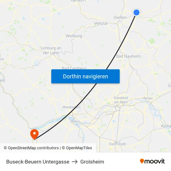 Buseck-Beuern Untergasse to Grolsheim map