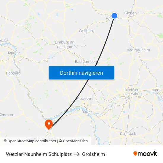 Wetzlar-Naunheim Schulplatz to Grolsheim map
