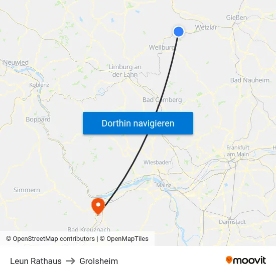 Leun Rathaus to Grolsheim map