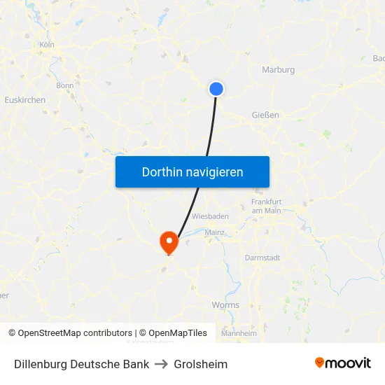 Dillenburg Deutsche Bank to Grolsheim map