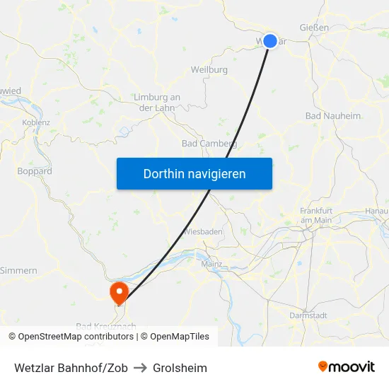 Wetzlar Bahnhof/Zob to Grolsheim map